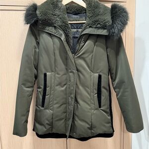 Dawn Levy Green Puffer Coat with Fur Hood